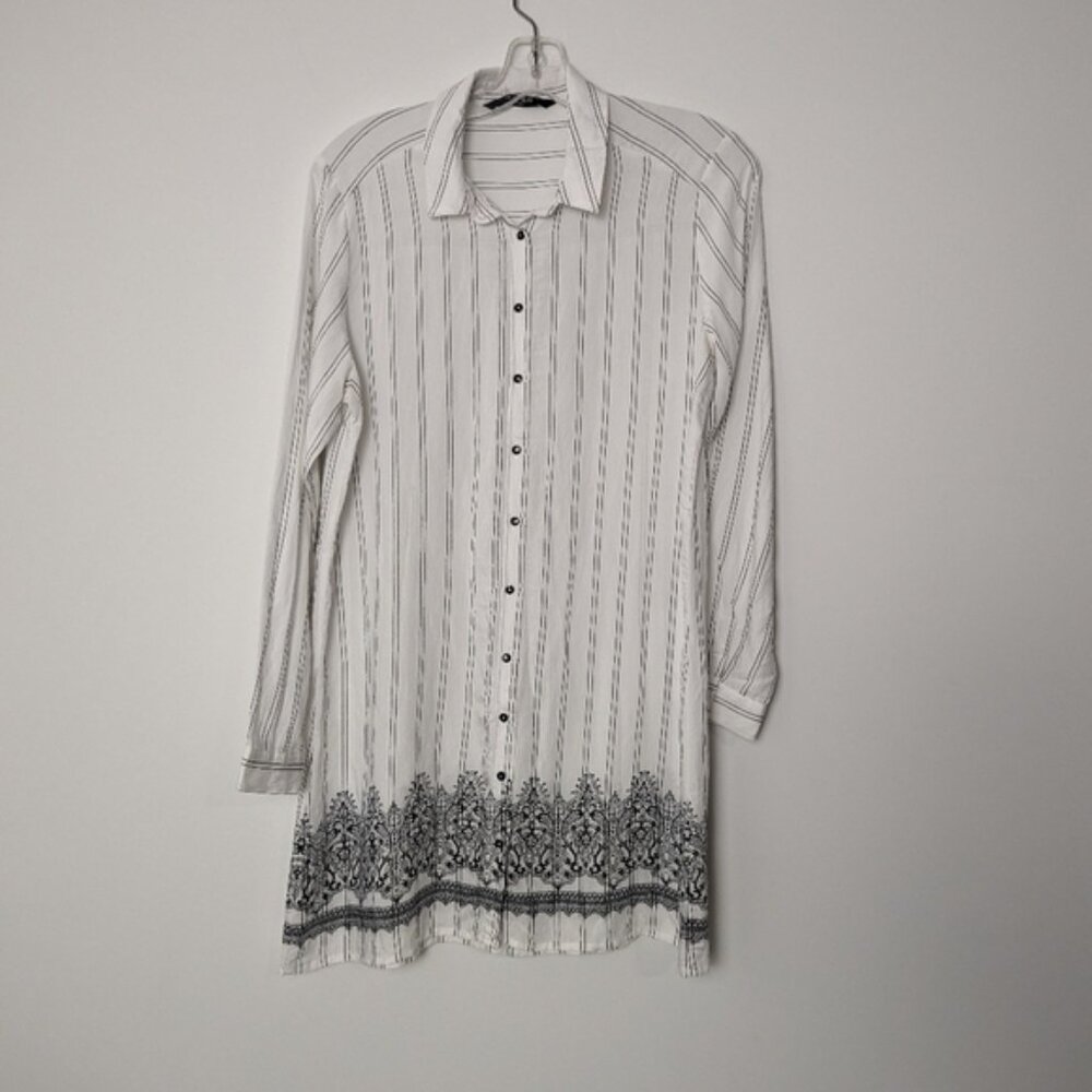 LC Waikiki Classic Striped Button-Up Shirt with Lace Hem - Size 40